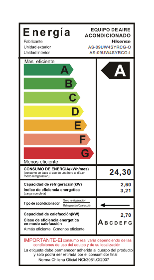 Aire Acondicionado con WIFI Inverter Theo Hisense  9000BTU 15-20m2